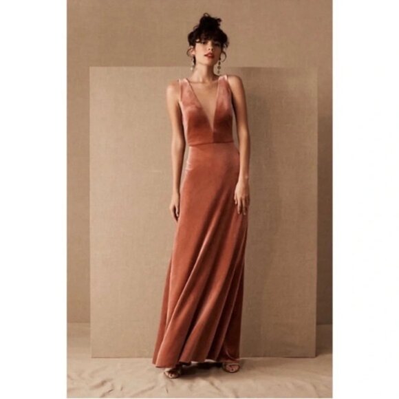 Jenny Yoo Logan Velvet Sleeveless Illusion Plunging V-Neck Gown Maxi Dress 2 - Picture 2 of 16